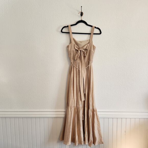Taylor Women's Size 4 Maxi Thin Strap Back Tie Farmers Market Dress Tan‎ New - Picture 7 of 8